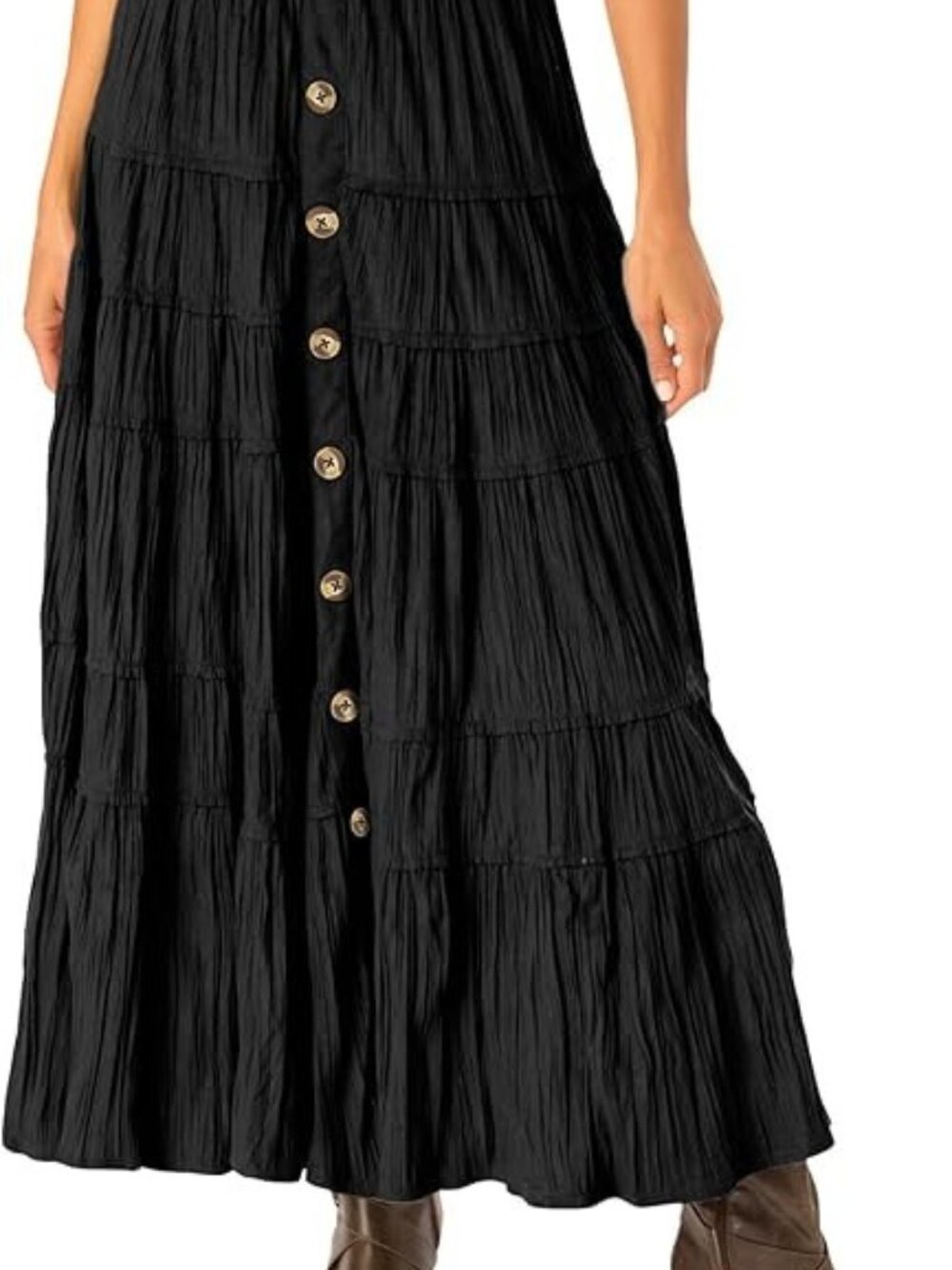 Suede Look Crinkle Tiered Midi SKIRT by Coldwater Creek Goth Black Witchy Small
